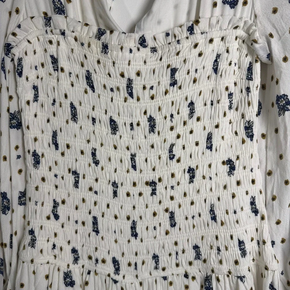 Free People‎ Two Faces Mini Dress XS White Floral Long Sleeve Boho Cottagecore